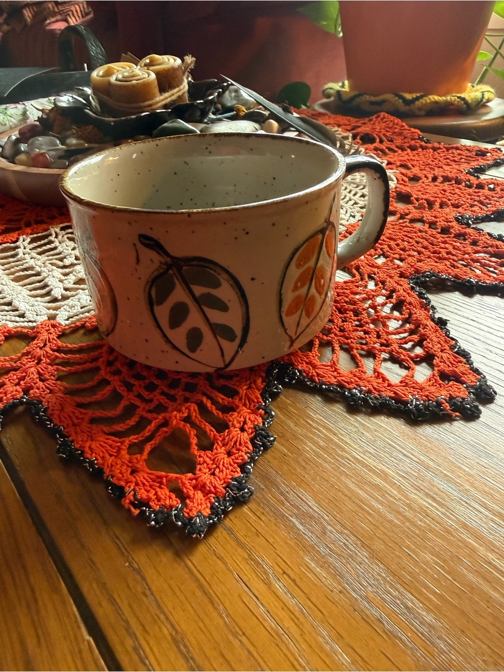 Vintage 1970s Studio Pottery Oversized Mug Retro Leaf Design Stoneware